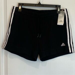 NWT Adidas Women's Black Athletic Shorts with White Stripes - Medium